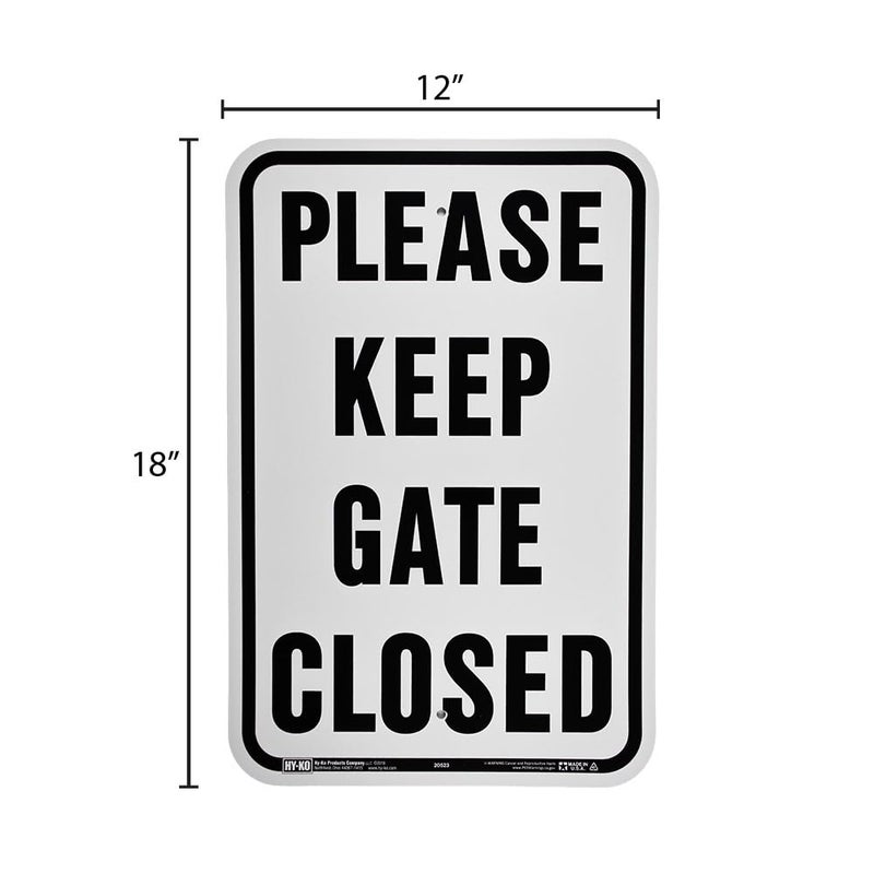 Hy-Ko Products 20523 - "Please Keep GATE Closed" Aluminum Sign 12 in x 18 in Black/White, 1 Each - Image 2